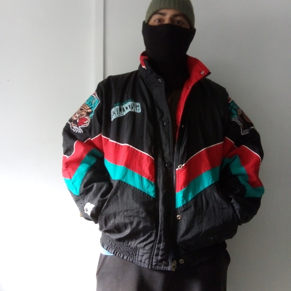 STARTER Black, Red, and Green Bomber Jacket